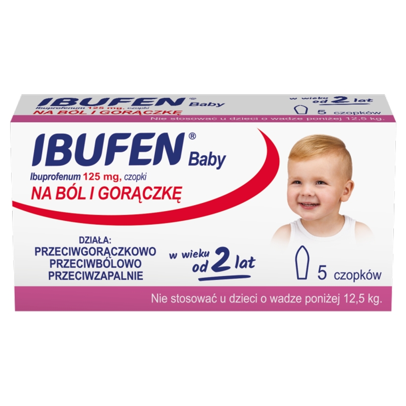 Ibufen Baby 125 mg, czopki na ból i gorączkę dla dzieci od 2 roku życia, 5 szt.