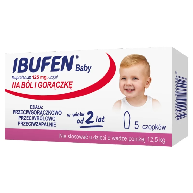 Ibufen Baby 125 mg, czopki na ból i gorączkę dla dzieci od 2 roku życia, 5 szt.