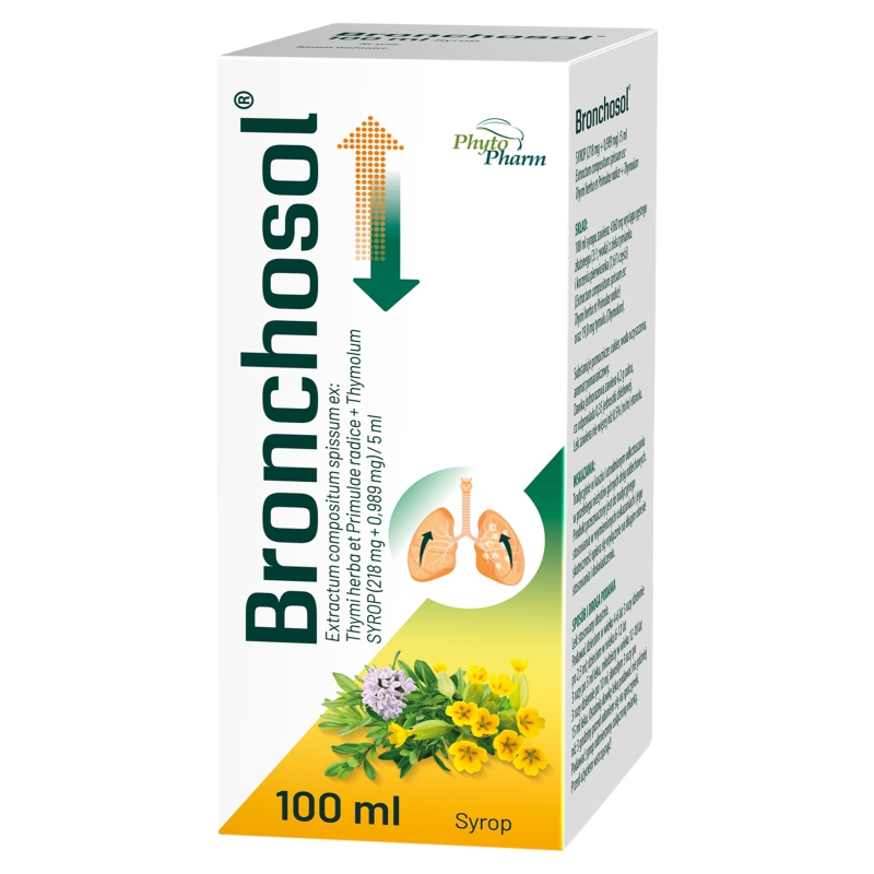 Bronchosol , syrop na kaszel i utrudnione odkrztuszanie, 100 ml