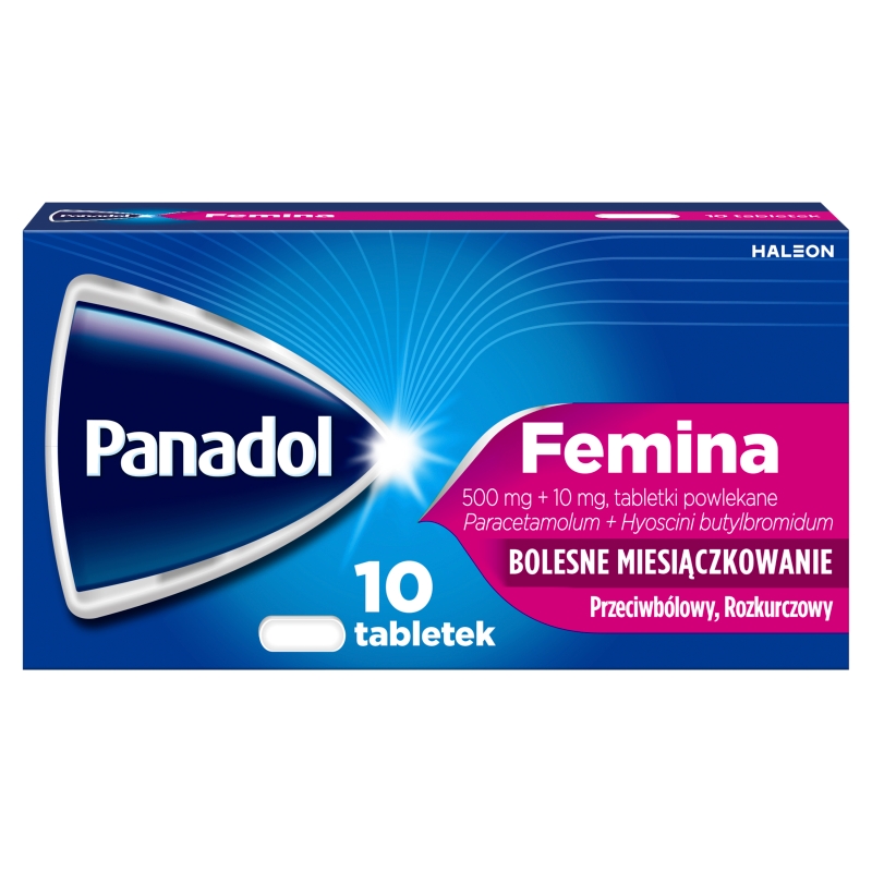 Panadol Femina, tabletki przeciwbólowe, rozkurczowe na ból miesiączkowy, 10 szt.