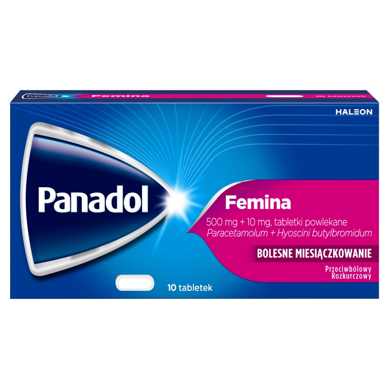 Panadol Femina, tabletki przeciwbólowe, rozkurczowe na ból miesiączkowy, 10 szt.