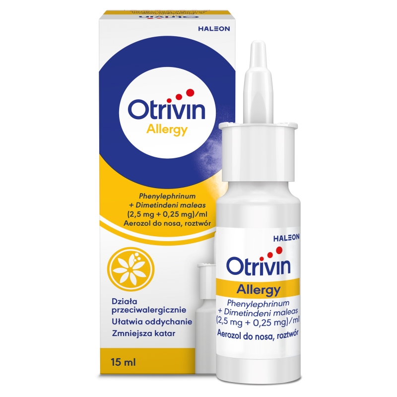 Otrivin ALLERGY, aerozol do nosa ułatwiający oddychanie i zmniejszający katar, butelka 15 ml