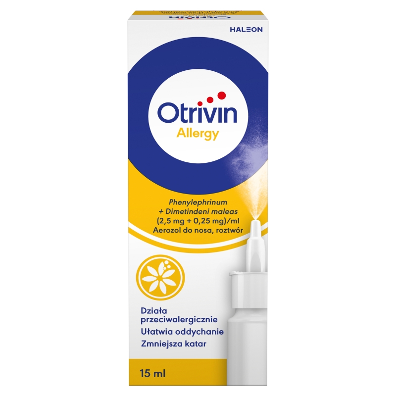 Otrivin ALLERGY aerozol do nosa ułatwiający oddychanie i zmniejszający katar, butelka 15 ml