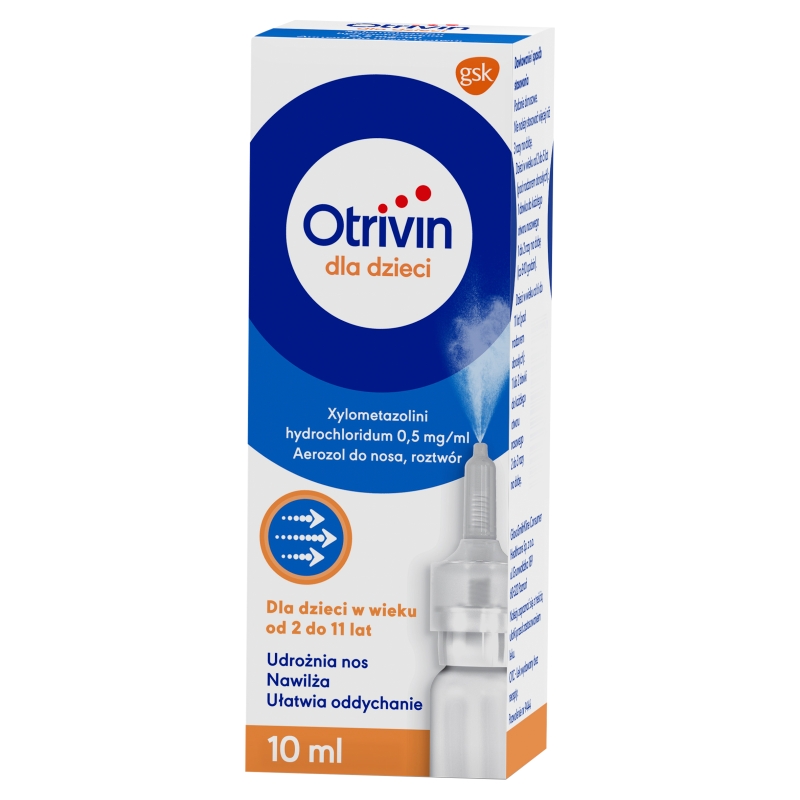 Otrivin 0,05% dla dzieci, aerozol do nosa nawilżający oraz ułatwiający oddychanie, butelka 10 ml