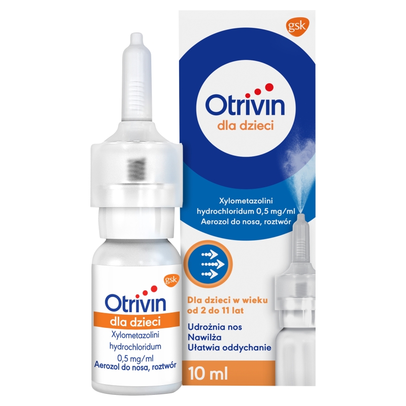 Otrivin 0,05% dla dzieci, aerozol do nosa nawilżający oraz ułatwiający oddychanie, butelka 10 ml