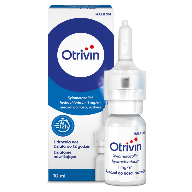 Otrivin 0,1%, aerozol udrażniający nos, nawilżający błonę śluzową, butelka 10 ml