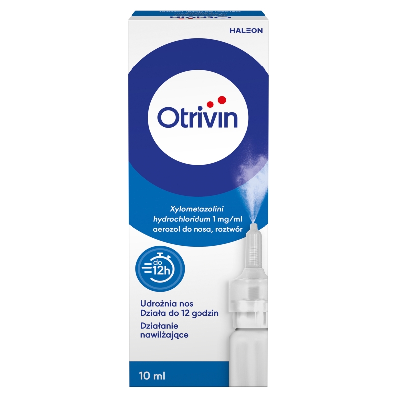 Otrivin 0,1%, aerozol udrażniający nos, nawilżający błonę śluzową, butelka 10 ml