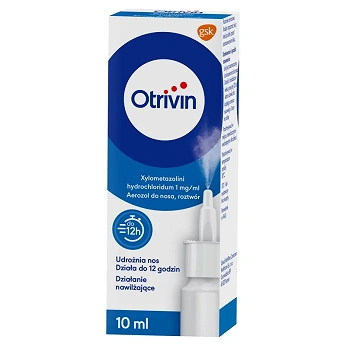 Otrivin 0,1%, aerozol udrażniający nos, nawilżający błonę śluzową, butelka 10 ml
