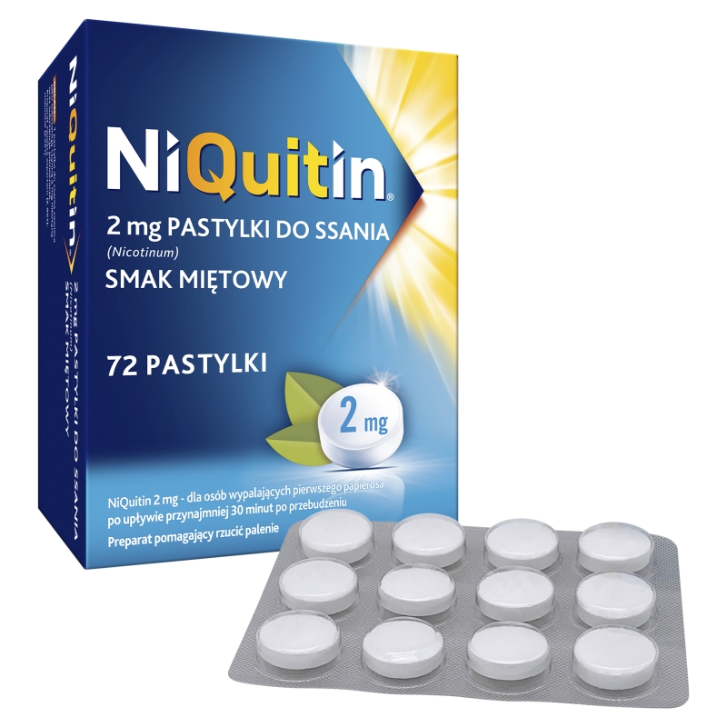 NiQuitin, pastylki do ssania wspomagające rzucenie palenia, 72 szt.