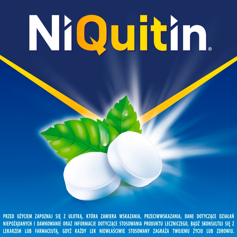 NiQuitin, pastylki do ssania pomagające rzucić palenie o smaku miętowym, 72 szt.
