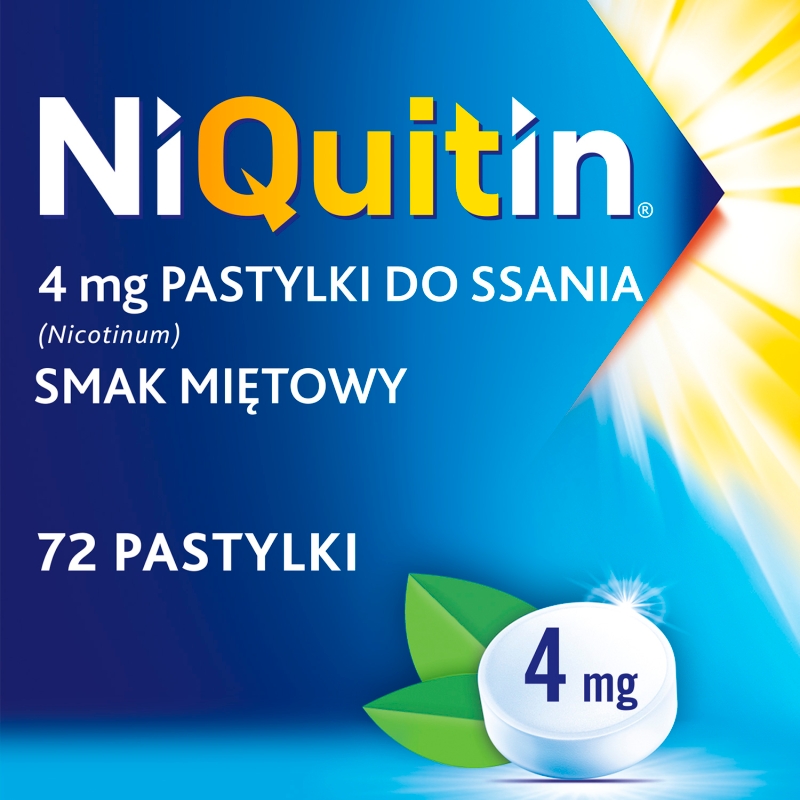 NiQuitin, pastylki do ssania pomagające rzucić palenie o smaku miętowym, 72 szt.