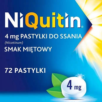 NiQuitin, pastylki do ssania pomagające rzucić palenie o smaku miętowym, 72 szt.