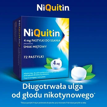 NiQuitin, pastylki do ssania pomagające rzucić palenie o smaku miętowym, 72 szt.