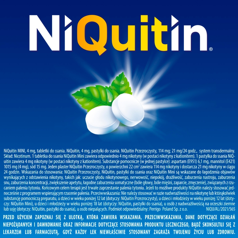 NiQuitin, pastylki do ssania pomagające rzucić palenie o smaku miętowym, 72 szt.