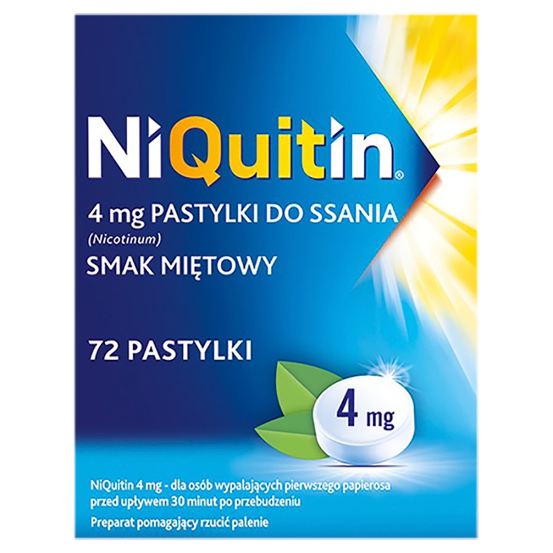 NiQuitin, pastylki do ssania pomagające rzucić palenie o smaku miętowym, 72 szt.