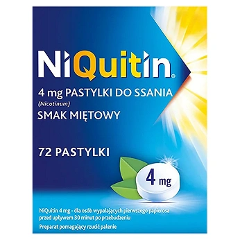 NiQuitin, pastylki do ssania pomagające rzucić palenie o smaku miętowym, 72 szt.