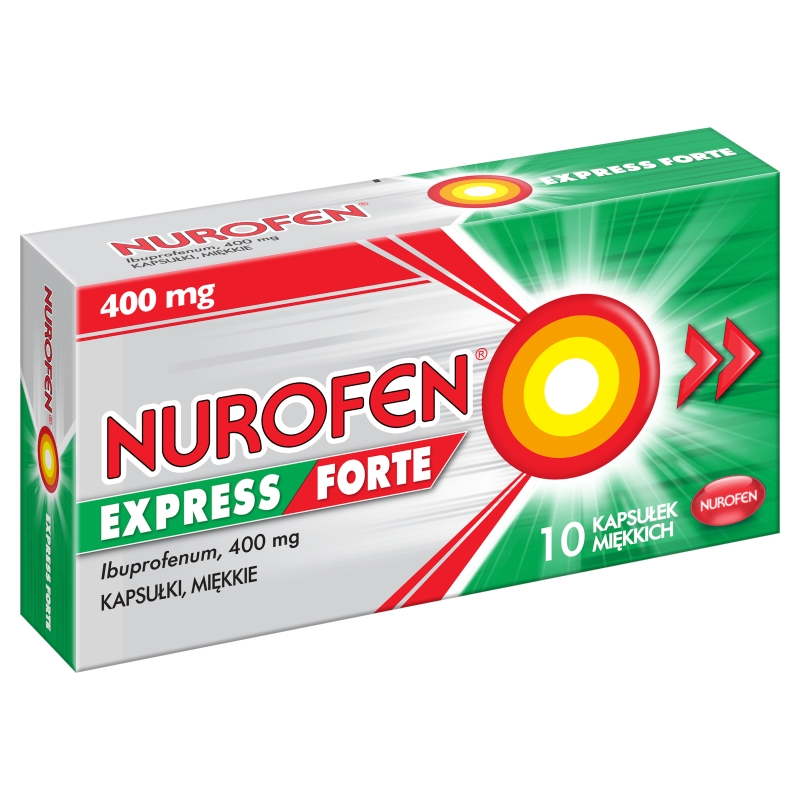 Nurofen Express Forte, kapsułki na ból różnego pochodzenia o nasileniu słabym i umiarkowanym, 10 szt.