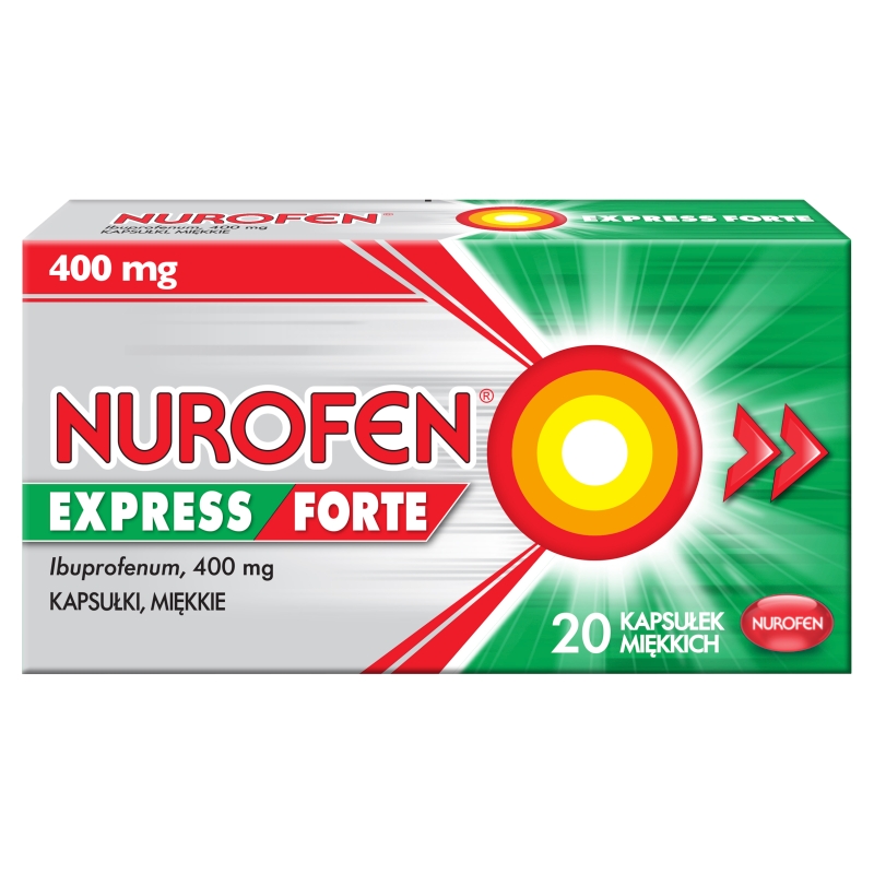 Nurofen Express Forte kapsułki na ból różnego pochodzenia o nasileniu słabym i umiarkowanym, 20 szt.