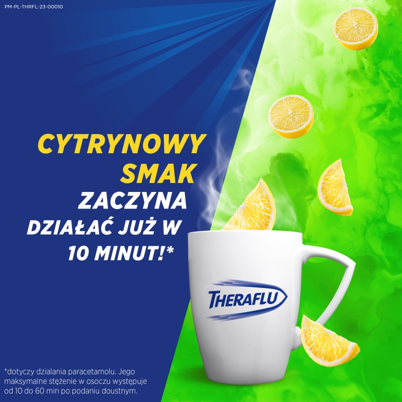 Theraflu Zatoki, proszek udrażniający nos i zatoki, przeciwgorączkowy, 14 sasz.
