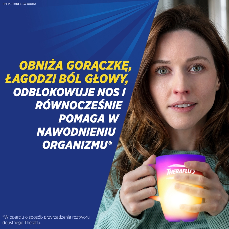 Theraflu Zatoki, proszek udrażniający nos i zatoki, przeciwgorączkowy, 14 sasz.