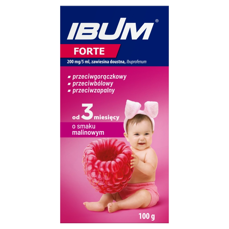 Ibum Forte  zawiesina przeciwbólowa, przeciwgorączkowa, przeciwzapalna o smaku malinowym, 100 g