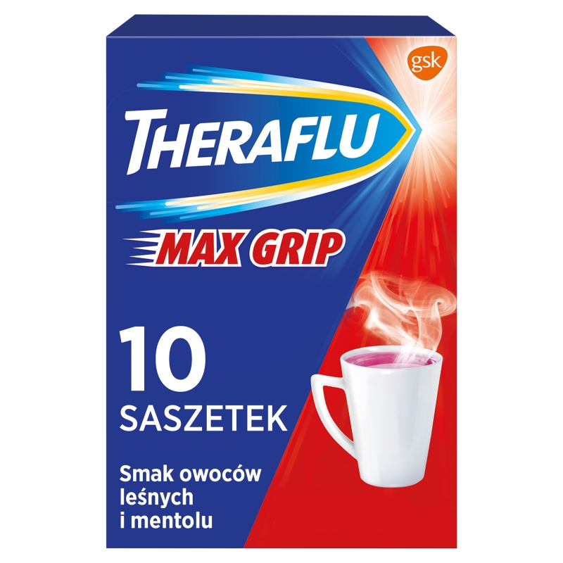 Theraflu Max Grip, proszek na objawy przeziębienia i grypy o smaku owoców leśnych, 10 sasz.