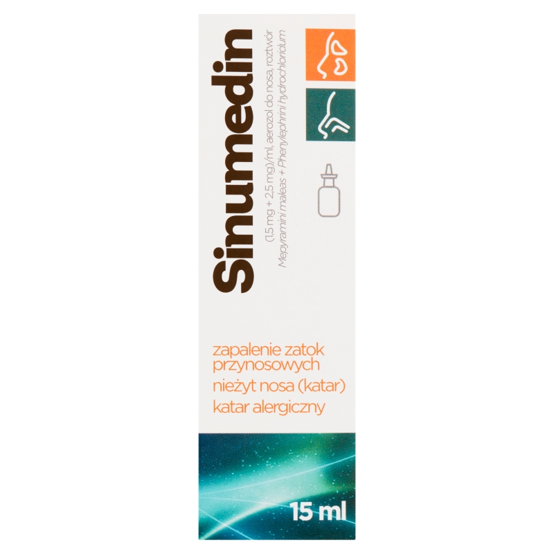 Sinumedin  aerozol do nosa na zapalenia zatok, katar, również alergiczny, 15 ml