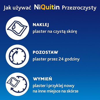NiQuitin, przezroczyste plastry transdermalne wspomagające rzucenie palenia, 7 szt.