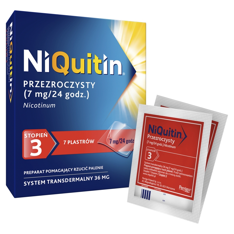 NiQuitin, przezroczyste plastry transdermalne wspomagające rzucenie palenia, 7 szt.