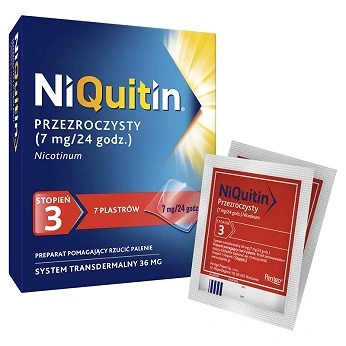 NiQuitin, przezroczyste plastry transdermalne wspomagające rzucenie palenia, 7 szt.