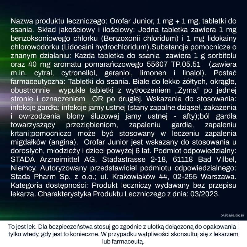 Orofar Junior, tabletki, 24 szt. KRÓTKA DATA 31.08.2026