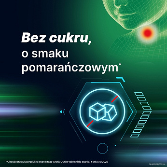 Orofar Junior, tabletki łagodzące ból gardła o działaniu przeciwbólowym oraz przeciwbakteryjnym, 24 szt.