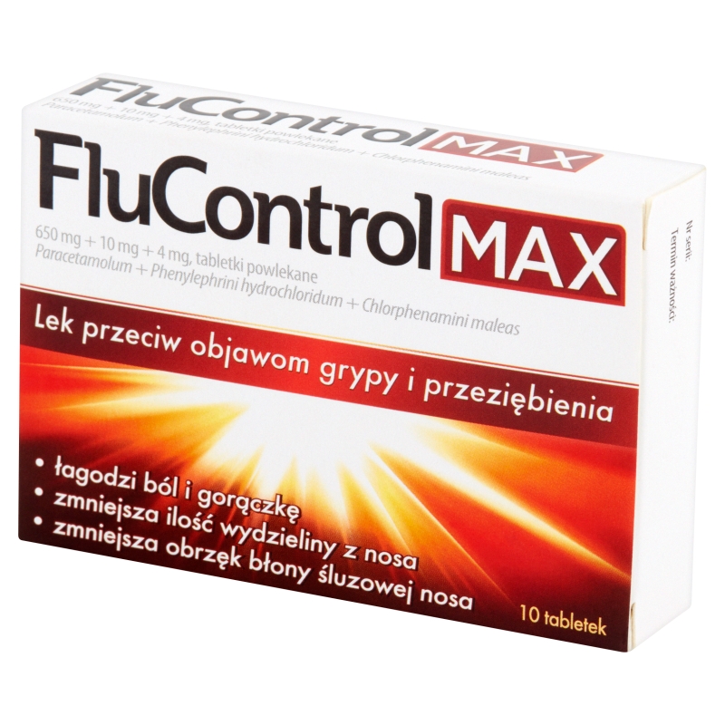 FluControl MAX, tabletki na objawy przeziębienia i grypy, 10 szt.