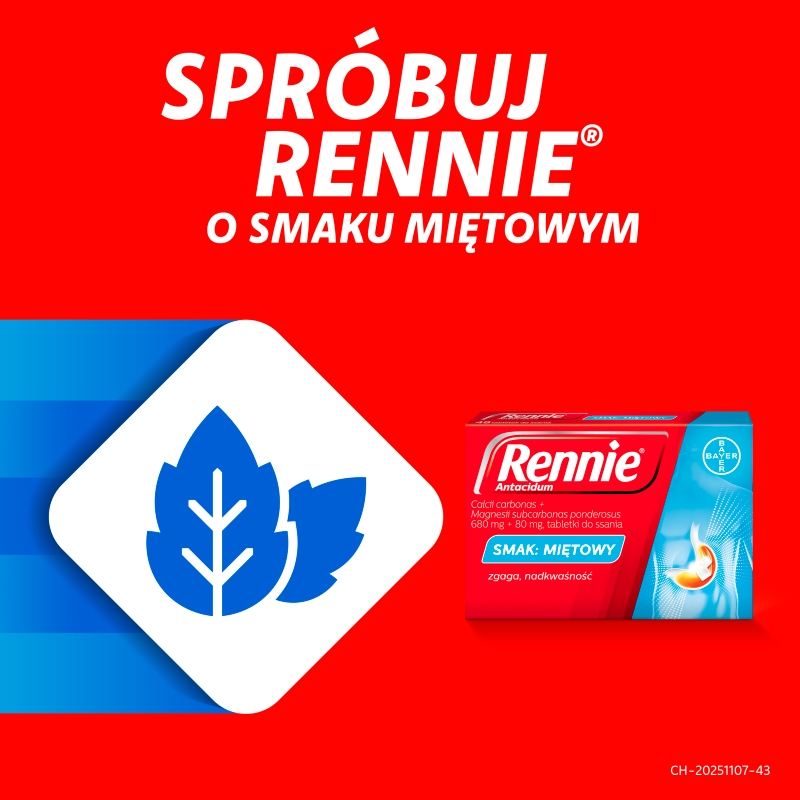 Rennie Fruit , tabletki na zgagę i niestrawność o smaku owocowym, 24 szt.