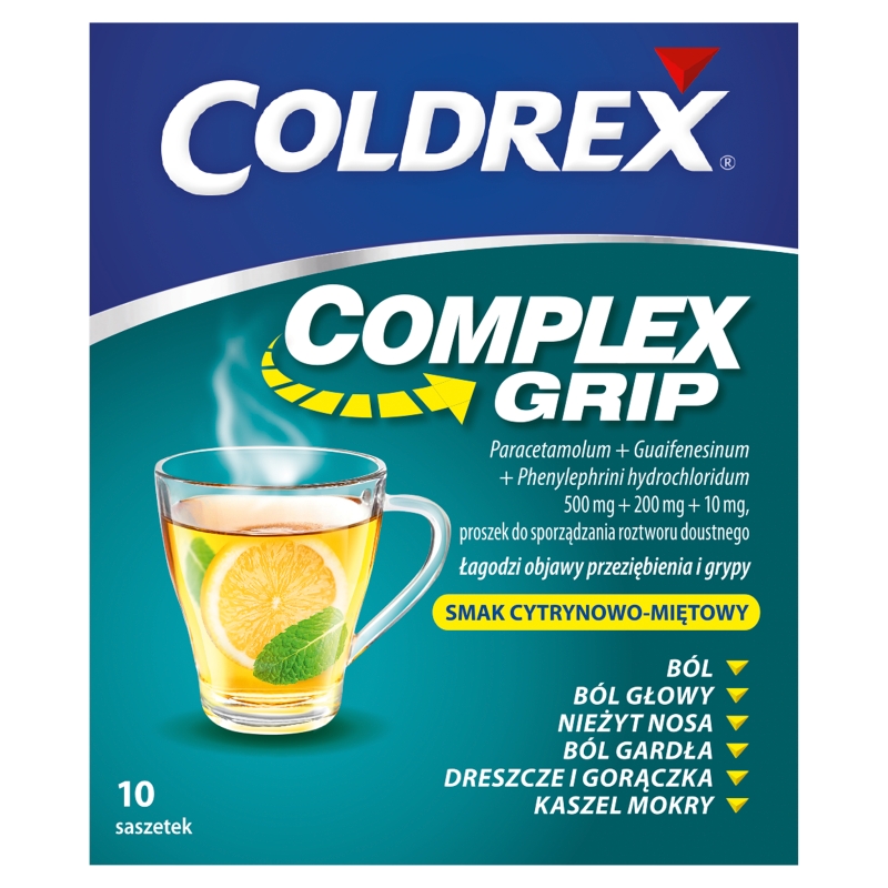 Coldrex Complex Grip proszek o smaku cytrynowo miętowym, 10 sasz.