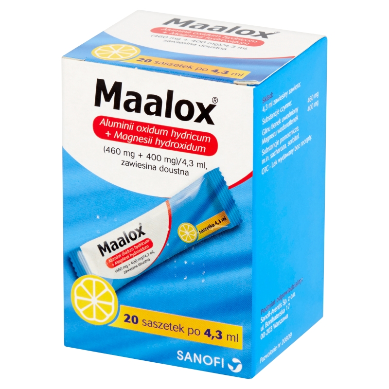 Maalox, saszetki na zgagę, niestrawność, 20 szt.