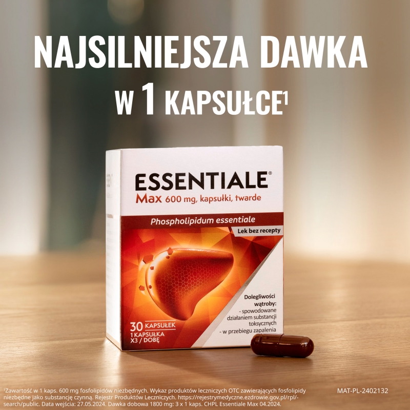 Essentiale Max, kapsułki roślinne na choroby wątroby, 30 szt.