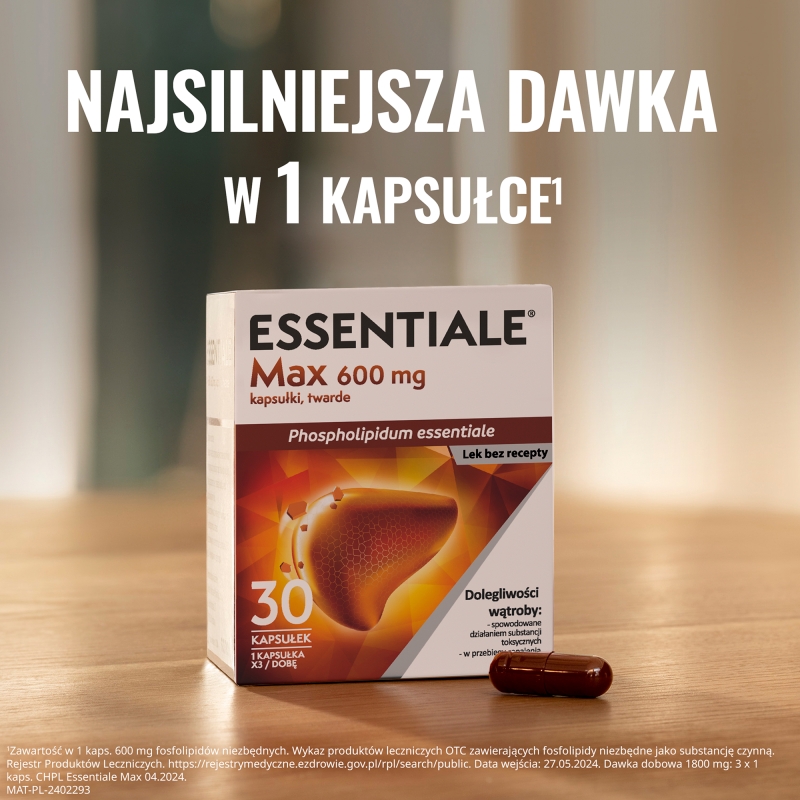 Essentiale Max, kapsułki roślinne na choroby wątroby, 30 szt.
