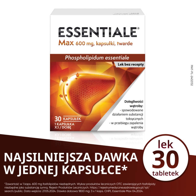Essentiale Max, kapsułki roślinne na choroby wątroby, 30 szt.