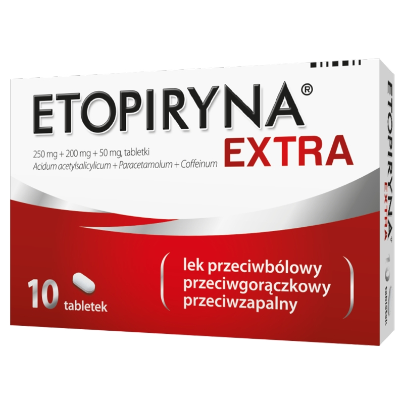 Etopiryna Extra 250 mg+200 mg+50 mg, tabletki na bóle głowy, szczególnie migrenowe, 10 szt.