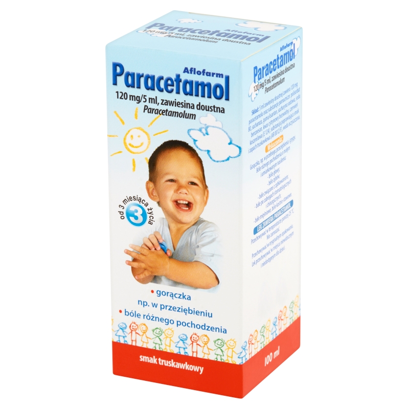 Paracetamol Aflofarm , zawiesina na gorączkę i ból różnego pochodzenia u dzieci od 3. miesiąca, 100 ml