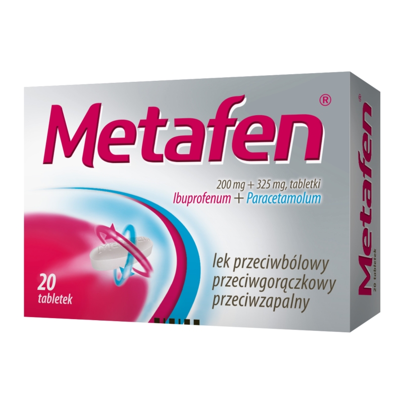 Metafen 200 mg + 325 mg, tabletki na ból różnego pochodzenia, gorączkę, 20 szt.