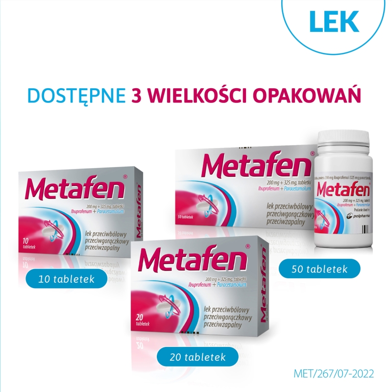 Metafen 200 mg + 325 mg, tabletki na ból różnego pochodzenia, gorączkę, 20 szt.