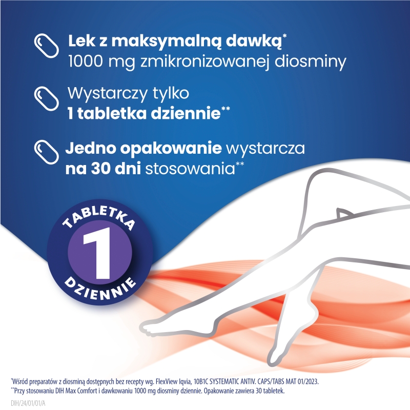 Dih Max Comfort, tabletki eliminujące żylaki i skurcze nóg, 30 szt.