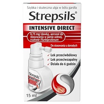 Strepsils Intensive Direct, aerozol na ból gardła, butelka 15 ml KRÓTKA DATA 31.07.2026