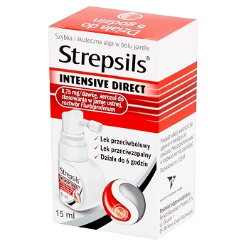 Strepsils Intensive Direct, aerozol na ból gardła, butelka 15 ml KRÓTKA DATA 31.07.2026
