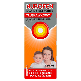 Nurofen Forte dla dzieci, syrop przeciwbólowy i przeciwgorączkowy o smaku truskawkowym, 150 ml