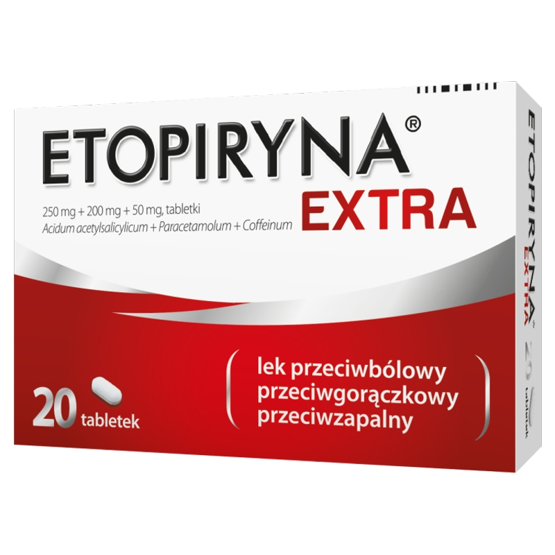 Etopiryna Extra 250 mg+200 mg+50 mg, tabletki o działaniu przeciwbólowym i przeciwzapalnym, 20 szt.