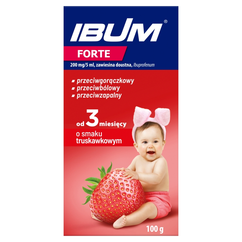 Ibum Forte  zawiesina przeciwbólowa, przeciwgorączkowa, przeciwzapalna o smaku truskawkowym, 100 g 