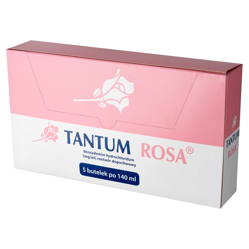 Tantum Rosa, roztwór dopochwowy na objawy infekcji i podrażnienia intymne,  5 buteleczek x 140 ml